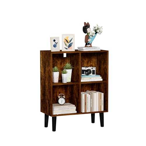 4 Cube Bookcase, Wooden Book Shelf Cube Storage Organizer with Legs, 2 Tier Bookshelf Freestanding Open Shelves for Living Room, Bedroom, Home Office (Brown, 4 Cube) - color: Brown, size: 4 Cube