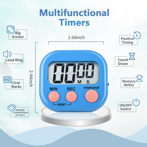 24 Pack Digital Kitchen Timer Magnetic Digital Timer with Big Display Loud Ring Cooking Timers for Kitchen Electronic Timer for Cooking, Bathing, Gym, Break Time, Classroom(6 Color) - color: 6 Color