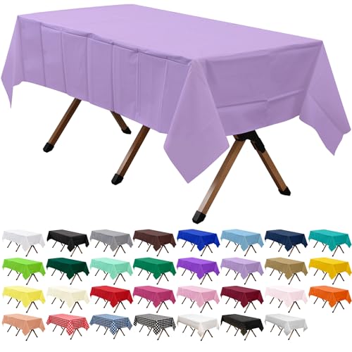2 Pack Lavender Premium Plastic Tablecloth Rectangle 54 x 108 Inches Reusable Lilac Mauve Decorative Table Cover for Dining, Wedding, Party, Indoor and Outdoor use - color: C01 Lavender, size: Rectangle 54"x108"