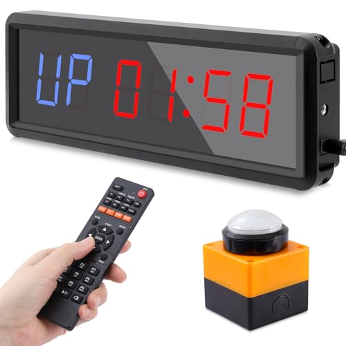 PELLOR Gym Timer with Remote & Press Button | 85dB Adjustable Buzzer, 5 Level Brightness, Interval Timer for Home Gym Garage