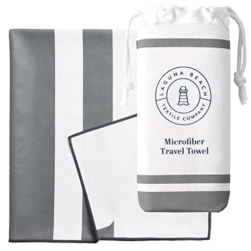 Laguna Beach Textile Co 그레이 극세사 비치 타월 - 모래 방지, 경량 스트라이프 풀 타월 - 요가, 체육관, 해변, 수영장에 적합 - XL, 88.9 x 190.5cm(35 x 75인치) - 쿼리 그레이 - color: 쿼리 그레이