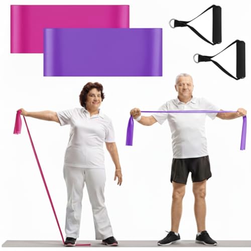 2 Pcs Resistance Band with Handles for Seniors | Chair Exercise Equipment, Physical Therapy Band, Gifts for Elderly, Women, Rehab, Physical, Grandma, Grandpa - color: Rose Red,Purple