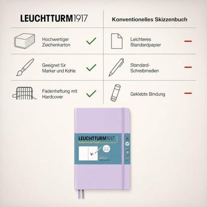 Leuchtturm1917 - Medium A5 Hardcover Sketchbook (Lilac) - 112 Pages of 150g/m² Paper - color: Lilac, size: Medium (A5)