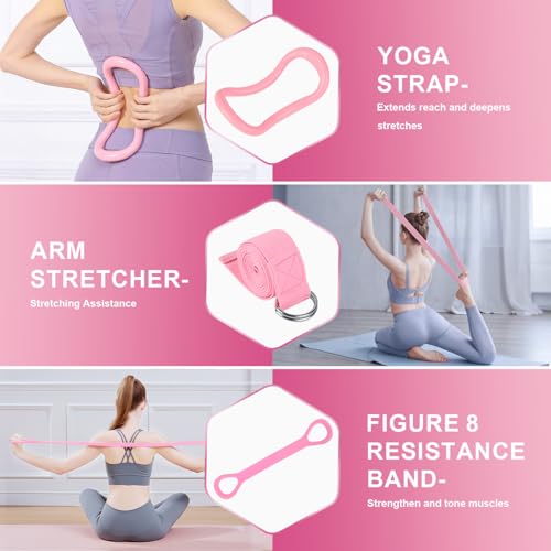 Home Pilates Essentials Kit for Women - Complete Set with 9" Yoga Ball, Figure 8 Resistance Band, Pilates Bands, Accessories, and Pilates Ring - Perfect for Beginners Home Workouts