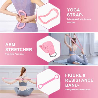 Home Pilates Essentials Kit for Women - Complete Set with 9" Yoga Ball, Figure 8 Resistance Band, Pilates Bands, Accessories, and Pilates Ring - Perfect for Beginners Home Workouts