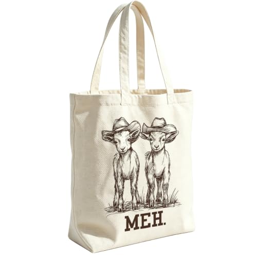 VICBOU Western Cow Skull Canvas Tote Bag for Women Girls, Cowgirl Shoulder Bag with Pocket for Beach Shopping Work - color: Funnygoat