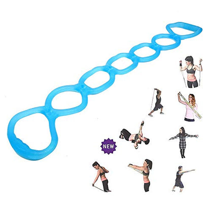 7 Ring Stretch Resistance Exercise Band, Miracle Miles Band, Yoga Stretching, Arm, Shoulders Foot, Leg Fitness Home Gym Physical Therapy Band - color: Blue