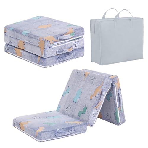 Tiita Kids Floor Mat - Kids Trifold Futon Mat, Portable Foldable Play Mat for Playtime, Blue Dinosaur - color: Blue Dinosaur, size: 57"L x 22"W x 3"Th