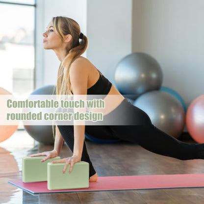 9"x6"x3" Yoga Block, 2 Pcs Soft Non-Slip Foam Blocks Supportive - color: Pale Green