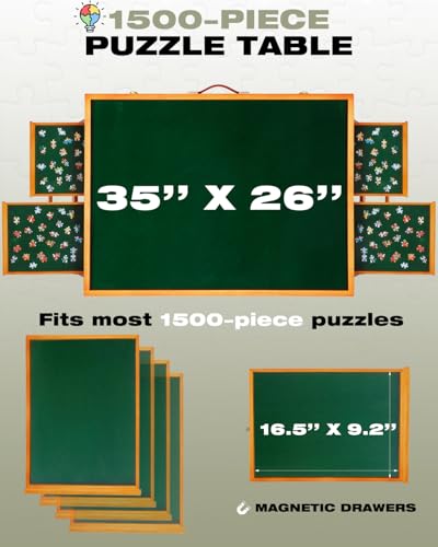 1500 Piece Wooden Jigsaw Puzzle Table with Drawers and Cover, Adjustable Puzzle Board with Foldable Legs, Portable Tilted Puzzle Easel for Adults, Velvet-Lined Tabletop and Drawers, Heavy Duty - size: 1500 Piece