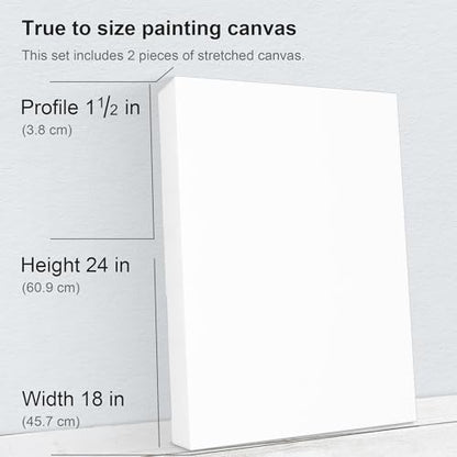PHOENIX 18x24 Inch 2 Pack Gallery Canvas - 1.5 in Thick Large Canvases for Painting - Deep Edge 100% Cotton 11 Oz. Gesso Primed White Blank Professional Canvas Oil & Acrylic Paints - size: 18"x24", style: Gallery