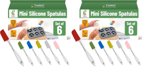 Evelots Set of 6 Mini Silicone Spatulas for Kitchen Cooking & Baking, Small Silicone Cooking Utensils, Heat Resistant BPA Free - Up To 446 Degrees (Pack of 2) - size: Set of 6 (Pack of 2)