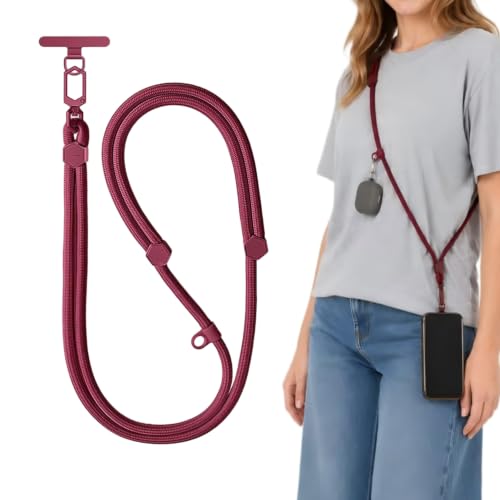 Adjustable Crossbody Phone Lanyard, Braided Cord with Tether Tab | Braided cord, Tether tab, Secure clasp, Accessory clip for hands-free crossbody use - color: Red
