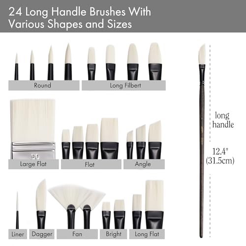 ARTIFY Artists' Oil Synthetic Hog Hair Paint Brush Set, 24 Pieces Long Handle Hard Nylon Oil Paint Brushes, Professional Paint Brushes for Oil, Acrylic Painting