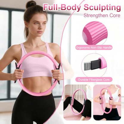Home Pilates Essentials Kit for Women, Pilates Kit for Home Workouts, Pilates Equipment with Figure 8 Resistance Band, 14" Magic Circle, Yoga Ring, Pilates Accessories Set for Starter Workout