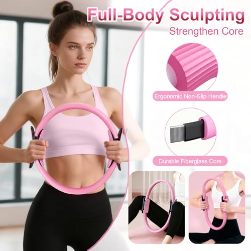 Home Pilates Essentials Kit for Women, Pilates Kit for Home Workouts, Pilates Equipment with Figure 8 Resistance Band, 14" Magic Circle, Yoga Ring, Pilates Accessories Set for Starter Workout