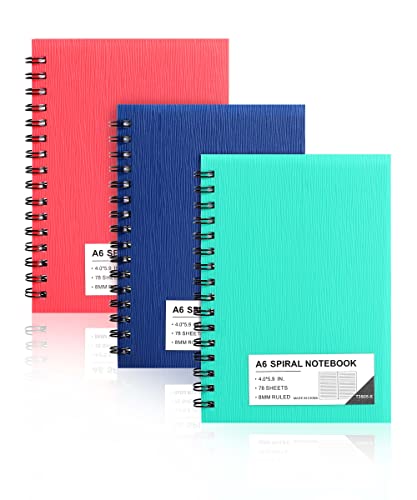 FLYING EAGLE 3 PCS Small Spiral Notebooks 4x6, A6 Cute Mini Journal Plastic Hardcover 8mm Ruled Notebook, 3 Color 234 Sheets/468 Pages, 3 Pack Small Ruled Notebooks for School Work | 3 Color 234 Sheets/468 Pages, Wide Ruled,Small Notebook for School Work