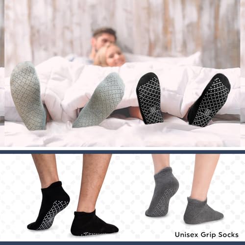 unenow Unisex Non Slip Grip Socks for Yoga Pilates Barre Home & Hospital - color: 4 Pairs-2 Black/Dark Grey/Light Grey, size: Large