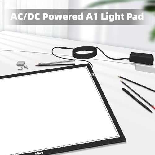 Mlife Upgrade Large A1 Light Pad for Diamond Art Painting, Stepless Dimming Drawing Copy Light Box for Tracing, AC Powered Light Board, LED Light Table for Sketching, Embroidery, Architecture - style: A1