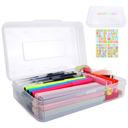 Clear Large Pencil Case Hard Plastic Pencil Box Office Supplies Storage Container Organizer Boxes for Girls Boys Big Capacity 1 Pack for Journaling Stationery Sticker Craft Hobby Art Supplies Medium - color: Clear