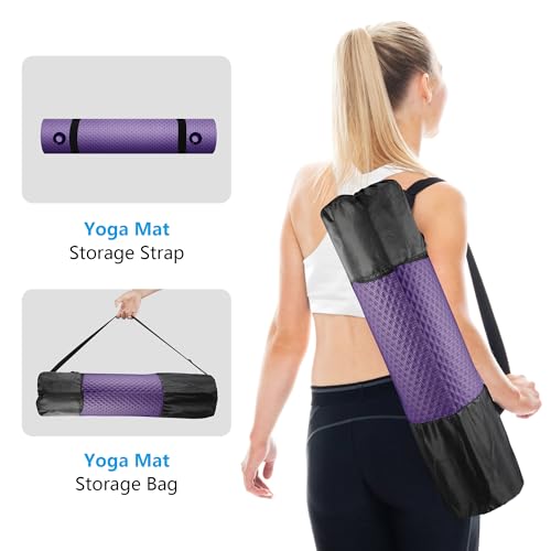 LFS Yoga Mat 72.8" x 31.5" x 2/5 inch Thick With Strap and Bag, Extra Wide - color: Purple