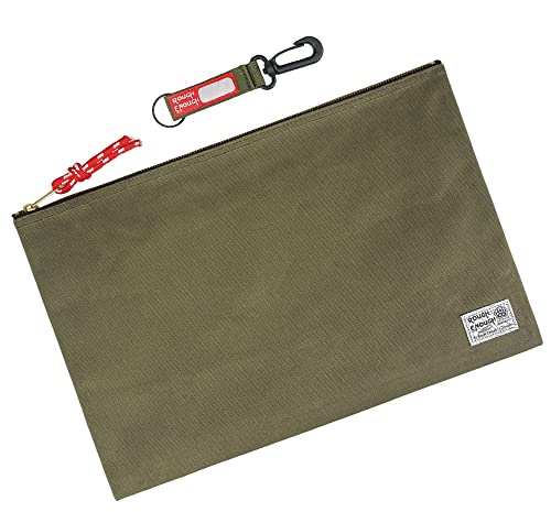 Rough Enough Important Document Storage, File Folder Organizer Pouch Green | 16oz waxed canvas, Water-Resistant nylon, YKK zipper. 16x11in fits even a tablet，Red inner lining，Office and travel