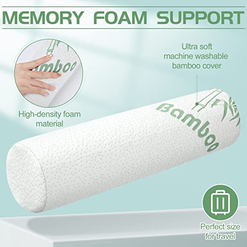Bucherry 3 Pack Cervical Neck Roll Memory Foam Pillow Cylinder Bolster Pillow for Bed Round Neck Support with Removable Washable Cover for Sleeping Travel Yoga Legs Back Lumbar(18 x 4 Inches) - size: 18 x 4 Inches