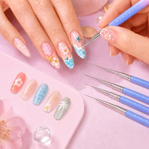 Makartt Nail Art Brushes Set: 5pcs Liner Brushes 7/9/11/15/25mm Thin Nail Art Design Brush with Cap Nail Polish Brush for Builder Gel 3D Nail Gel French Tip Tool Nail Painting | 7/9/11/15/25mm Thin Precision Tips, Ideal for 3D gel, Builder Gel, French Tip