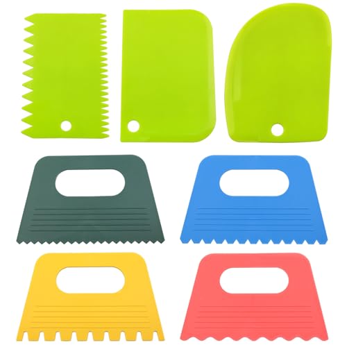 7 Piece Plastic Paint Scraper Tool Set for Texture Art | Color Coded Shapes; Flexible Polypropylene; Palette Knife Edges; Hanging Hole Storage; for Paint, Clay, Plaster and Cream