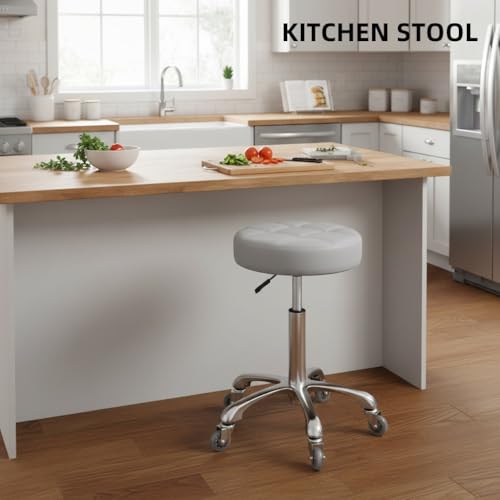 Kaleurrier Swivel Stool Adjustable Height: Rolling Stools with Wheels - color: Grey