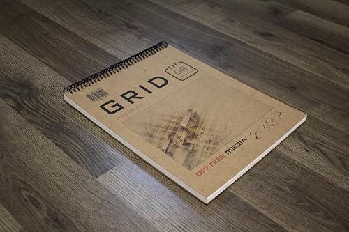Orange Media Grid Sketchbook. Spiral Bound. Top Spine. Multi-Media. (8.5" x 11") 1/8" Box. (Grey Grid). SB-50100-TS - color: Grey Grid