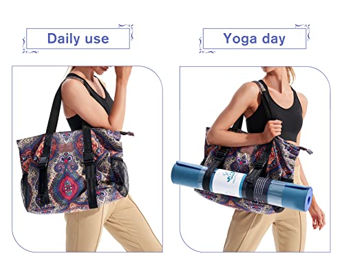 Heathyoga Multi-Functional Yoga Mat Carrier Gym Tote Bag - Large Mat Pocket, Women's Workout Bag - color: Buckle-Totem