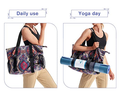 Heathyoga Multi-Functional Yoga Mat Carrier Gym Tote Bag - Large Mat Pocket, Women's Workout Bag - color: Buckle-Totem