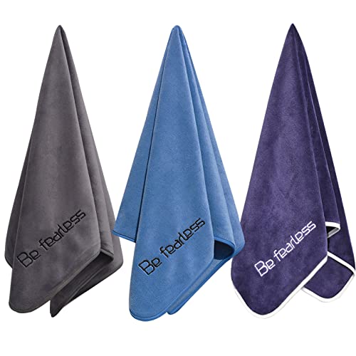 Microfiber Gym Towels Bigger Size Super Soft for Exercise Fitness, Sports | Highly Absorbent Workout Towel, 380-GSM 15 x 31-Inch Quick-Drying Yoga Towels (3 Pack, Grey+Blue+Navy blue) - color: Grey+blue+navy Blue, size: 3P-15x31 inches