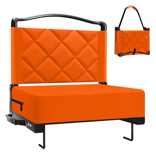 Stadium Seats with Back Support Cushion, Folding Stadium Seats for Bleachers Hold up 400lbs, Wide Bleacher Seat with Shoulder Strap & Handle Comfort for Sports Events (Orange, 1pcs) - color: Without Pocket-orange, size: 1pcs