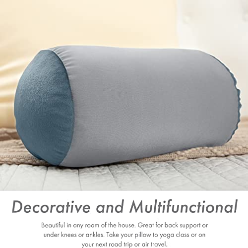 Microbead Bolster Neck Roll Pillow, 14x8 in Cylinder Tube, Cool Grey | Silky smooth face helps prevent sleep creases and hair breakage, light squishy support for head and shoulders, travel ready - color: Cool Grey