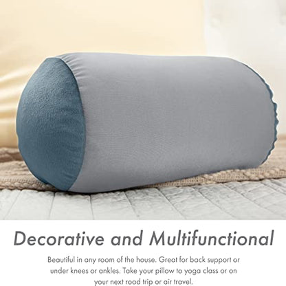 Microbead Bolster Neck Roll Pillow, 14x8 in Cylinder Tube, Cool Grey | Silky smooth face helps prevent sleep creases and hair breakage, light squishy support for head and shoulders, travel ready - color: Cool Grey