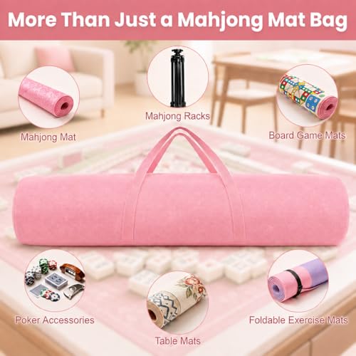 34-Inch Mahjong Mat Bag, Heavy-Duty Canvas Carrying Bag with Center Dual Handles & Smooth Zipper, Fits Mahjong Mat, Racks & Tiles, All-in-One Travel Storage Bag - color: Pink