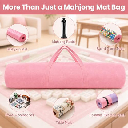 34-Inch Mahjong Mat Bag, Heavy-Duty Canvas Carrying Bag with Center Dual Handles & Smooth Zipper, Fits Mahjong Mat, Racks & Tiles, All-in-One Travel Storage Bag - color: Pink