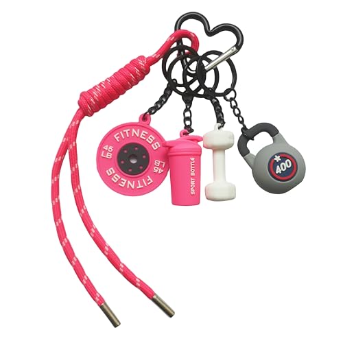 Fitness Keychain Barbell Dumbbell Keychain Bag Purse Charms Gym Lovers Fitness Enthusiast Gift Bag backpack Charms - color: Pink