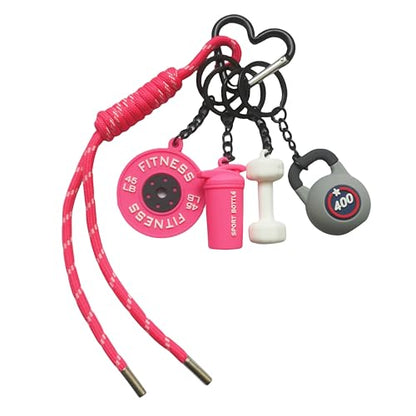 Fitness Keychain Barbell Dumbbell Keychain Bag Purse Charms Gym Lovers Fitness Enthusiast Gift Bag backpack Charms - color: Pink