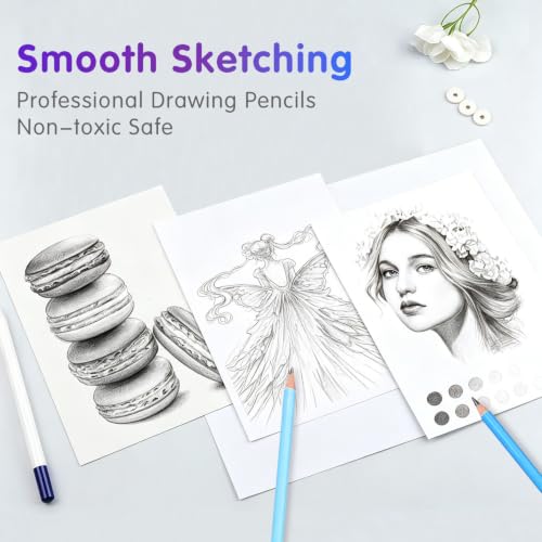 12 Graphite Pencils Professional Sketching Drawing Set,No Duplicates | 14B(soft) to H(hard),Charcoal Pencils,Art Supplies for Sketching Shading Blending, Gifts for Artists Adults Beginners - color: Black