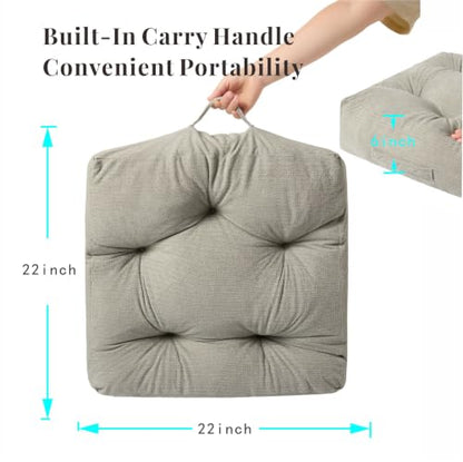 Floor Pillow Cushion with Handle for Adults Women Men | Large Meditation & Sitting Cushion Pillow for Tatami, Living Room, Yoga (2, Light Gray, Square, 22" x 22" x 6") - color: Light Gray, Square
