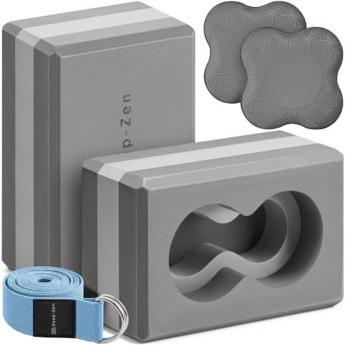 Yoga Blocks Wrist Support; Yoga Blocks 2 Pack with Knee Pads and Strap to Put Less Weight on Wrists; Durable, Versatile Yoga Brick Exercise Block Set, Blocks Yoga - color: Grey