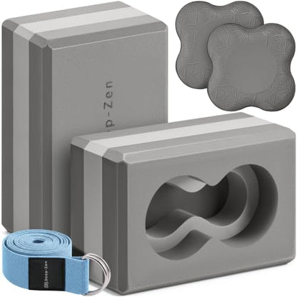 Yoga Blocks Wrist Support; Yoga Blocks 2 Pack with Knee Pads and Strap to Put Less Weight on Wrists; Durable, Versatile Yoga Brick Exercise Block Set, Blocks Yoga - color: Grey