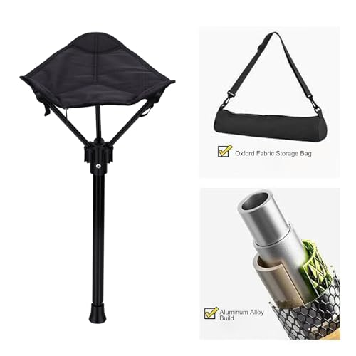 Rosvola Portable Folding Stool, One Leg Adjustable Stool, Retractable Hiking Chair, 3 Gear Height Adjustable, Camping Folding Stool for Camping Outdoor Barbecue Fishing