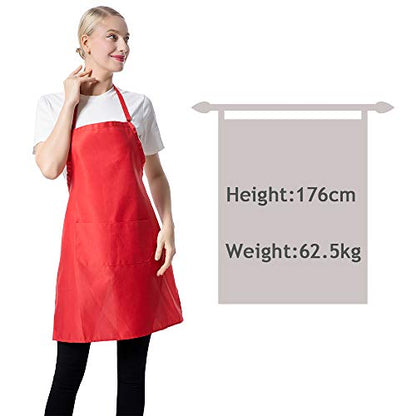Red Plain Bib Aprons Bulk for Women Men Adult with 2 Front Pockets(Red,15 PCS) - color: Red-15pcs