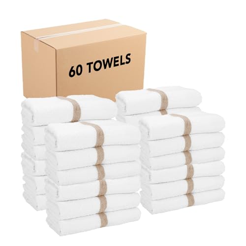 Arkwright White Bath Gym Towel - Pack of 6 - Bulk 100% Cotton Soft Quick Dry Sweat Absorbent Hotel Quality Towels for Workout, Bathroom, Spa, Pool, 22 x 44 in, Beige - color: Beige, size: 22 x 44 in. (6 Pack)