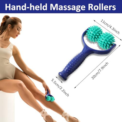 Spiky Massage Balls Rollers with Dual Ball Design, Manual Massage Stick - color: Green
