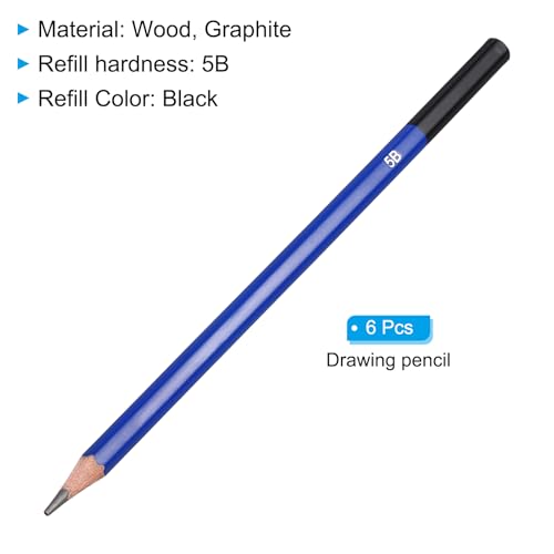 PATIKIL 5B Drawing Pencils for Sketching, 6PCS Sketch Pencils for Drawing Art Pencils Graphite Wood Pre-sharpened for Drawing Sketching Artists, 5B Pencils - size: 1 Count (Pack of 1), style: 5B